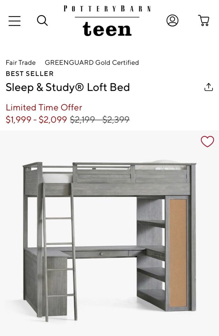 Pottery Barn Sleep & Study Loft Bed (Category: Bed Frames & Mattresses) located in Mandaluyong City. Submitted by cusells (Listing ID 1353623537, Image 1). Description: - Includes original double mattress for free - Imported directly from Pottery Barn US - Ready for immediate viewing and pick up - Price negotiable.