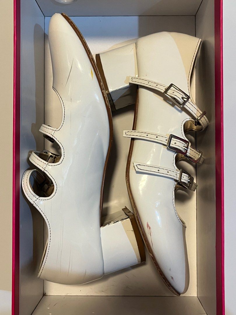 Sofab! Mary Janes in White (Bennett) (Category: Heels) located in Makati City. Submitted by selle__ (Listing ID 1353744128, Image 3). Description: > Size 36 > Bought at a ₱1,499 price > 6 months of usage hence the obvious signs of usage in the 3rd pic > 1.5” heel > Comfortable to walk around with > Makes a VERY cute OOTD > Some of its stains I may be able to clean > MOP: Cash, GCash, Bank Transfer > MOD: JnT, Lalamove, Meet-up .