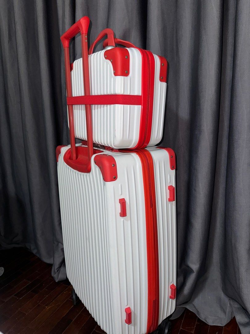 White & red luggage set (Category: Luggage) located in Pasay City. Submitted by iamtrustworthy (Listing ID 1353768038, Image 3). Description: Luggage: Length vertical 21inches Length diagonal 25inches Width 15inches Depth 9 inches Mini luggage: 12L x 9W x 5.5D inches.