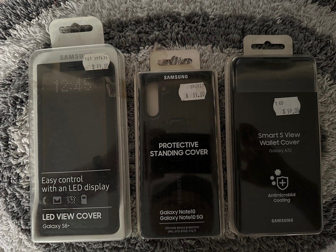 Authentic Samsung case for s8 plus note 10 and note 10 5g and A72 (Category: Cases & Sleeves) located in Paranaque City. Submitted by motkigoodboy (Listing ID 1353851914, Image 1). Description: For sale Samsung case Led view cover case for s8 plus Protective standing cover for note 10 and note 10 5g Smart s view wallet cover for galaxy a72 For only 500 each as is where is Kung anu lang po naka post yun lang po Meron Near mint still managed your e
