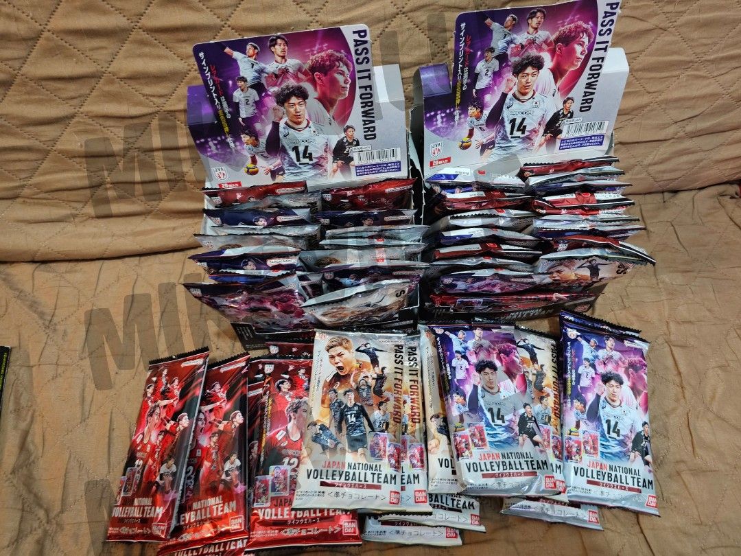 BANDAI Japan National Volleyball Team Twin Wafer (SEALED) (Category: Raw Singles) located in Pasig City. Submitted by mikeville (Listing ID 1353942942, Image 2). Description: BANDAI Japan Men's National Volleyball Team Twin Wafer - Bought in Japan. - Php250 per pack. - Expiry date is 11/2025. - Twin Wafer snack with two chocolate wafers per pack. - Includes one of 36 collectible cards of the Japan Men's National Volleyball Team. - Price is final.