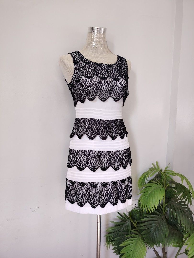 Branded BCBG layer lace cute elegant office formal event party black and white dress (Category: Dresses) located in San Marcelino. Submitted by thriftolshoppiness (Listing ID 1353832685, Image 2). Description: XS-S.