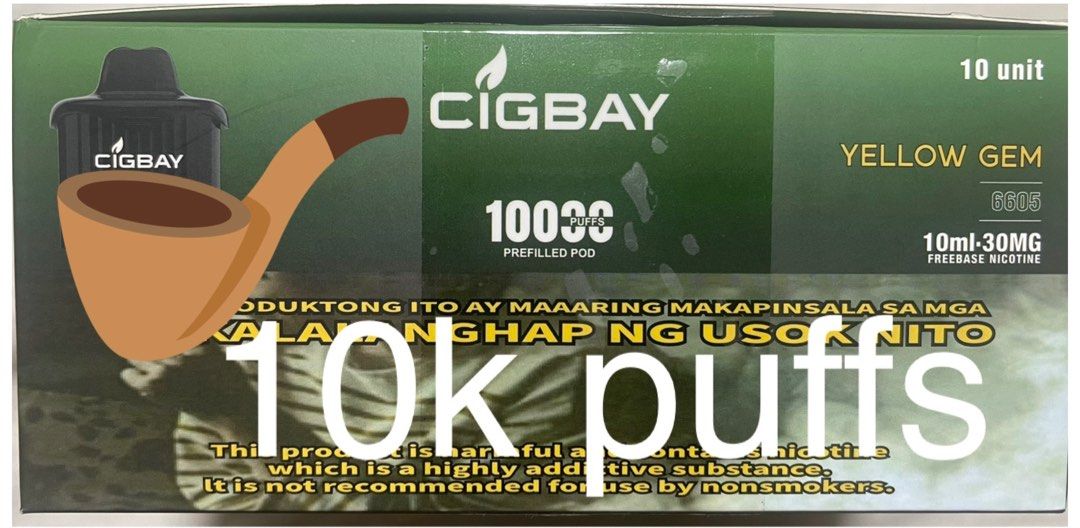 C i G b A Y 10k puffs (Category: Other Mobile & Gadget Accessories) located in Pateros City. Submitted by owens02. (Listing ID 1353915837, Image 1). Description: Retail pods cigbay 10k puffs Can fit to oxbar batt and cigbay batt Pm flavors Pateros/Pasig San Joaquin.