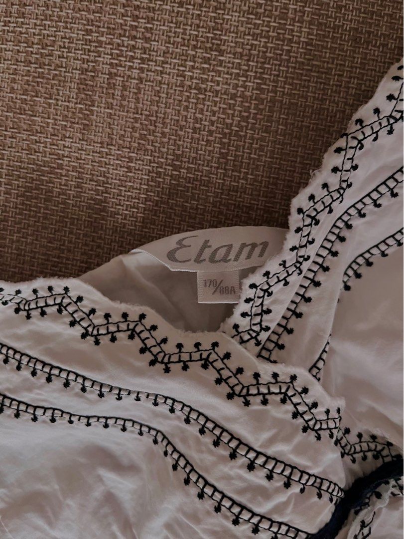 ETAM black and white ribbon top (Category: Sleeveless) located in Pasay City. Submitted by robinesbin (Listing ID 1353876022, Image 2). Description: Fits S-M Very pretty embroidery details! No flaws.