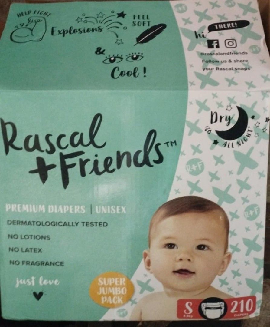 RASCAL+FRIENDS SMALL TAPE 70OCS. (Category: Diapers & Baby Wipes) located in Manila. Submitted by sweetieteapascua (Listing ID 1353935104, Image 1). Description: RASCAL+FRIENDS SMALL TAPE 70PCS. 1BOX 3PACKS 210PCS-2350 PESOS MANUFACTURED DATE 2024 EXPIRATION DATE 2027 PAYMENT-COD, GCASH, BANKTRANSFER.