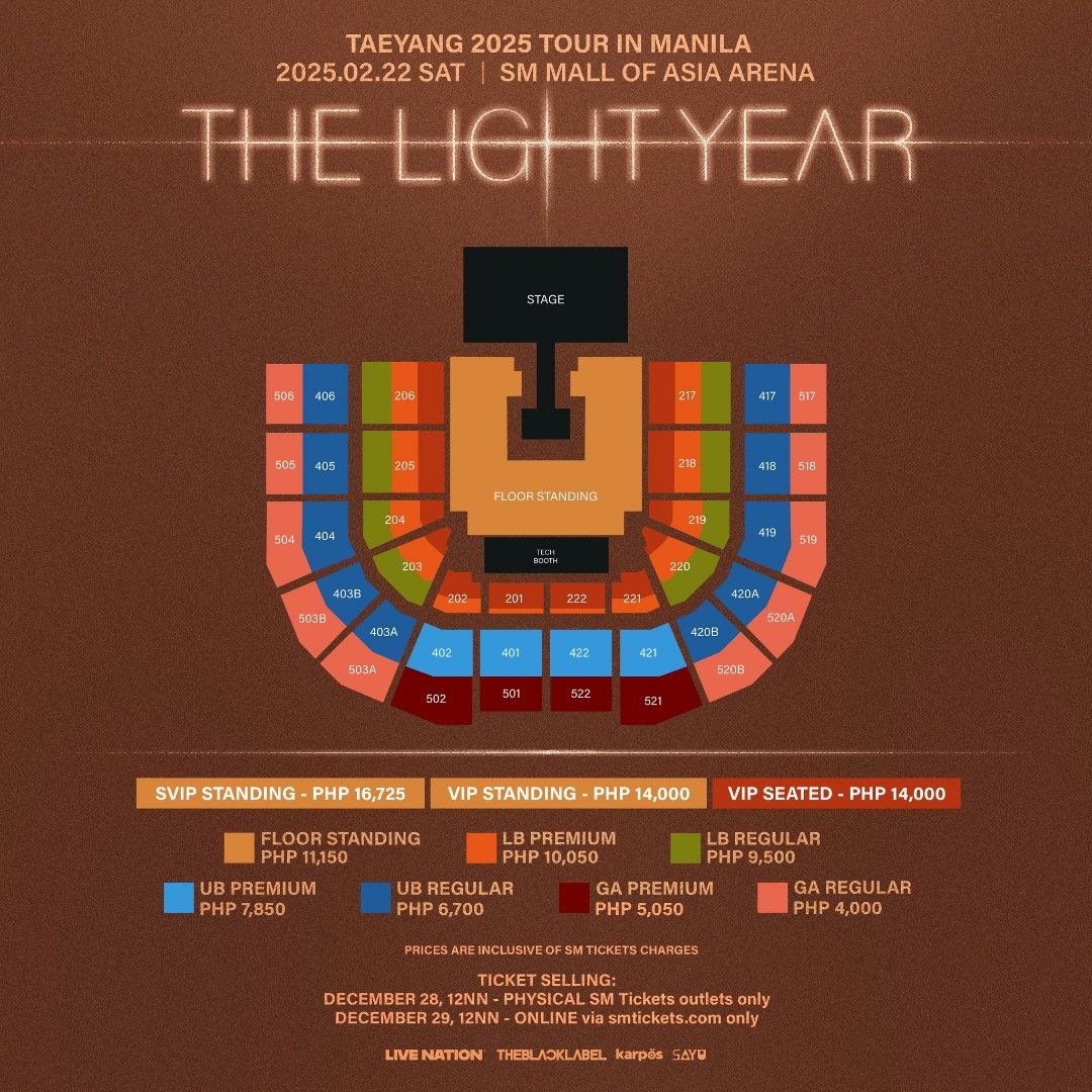 TAEYANG THE LIGHT YEAR VIP SEATED (2) (Category: Events Tickets) located in La Trinidad. Submitted by fiestasol (Listing ID 1353959366, Image 2). Description: TAEYANG THE LIGHT YEAR VIP SEATED 205 ROW C 2 TICKETS AVAILABLE rfs: can't travel. 📍Baguio City meet up:SM Baguio.
