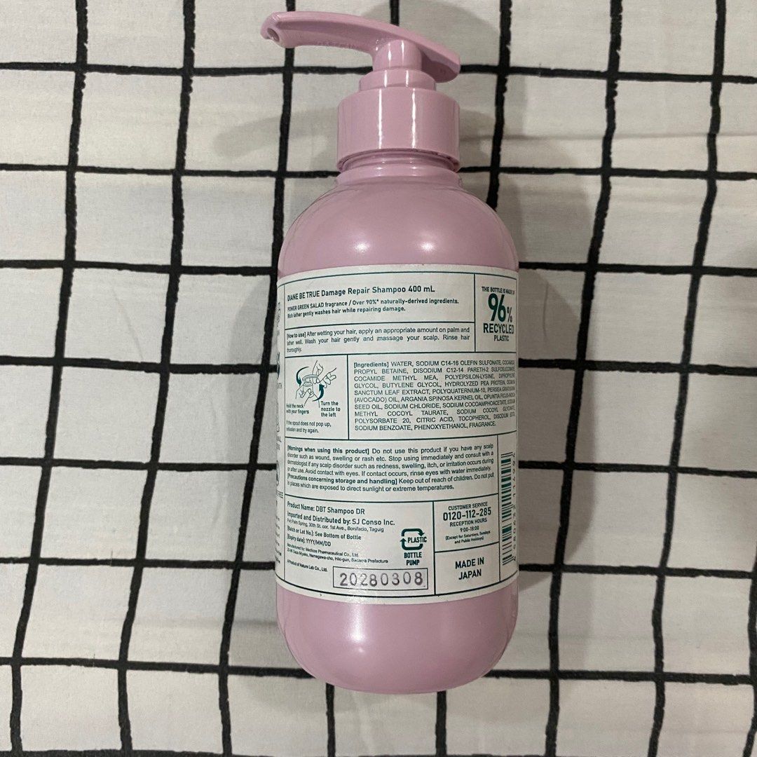 Diane Be True Damage Repair Shampoo (Category: Hair) located in Antipolo. Submitted by de.klutter (Listing ID 1350716387, Image 2). Description: Diane Be True Damage Repair Healthy Shampoo Basil & Avocado with Keratin, 400ml - vegan, no animal testing - additive free (silicone free, paraben free, sulfate free, ethanol free, mineral oil free, artificial color free) - SRP in Watson’s: ₱990 CONDITION: Bought just this January, used 4-5 pumps only so