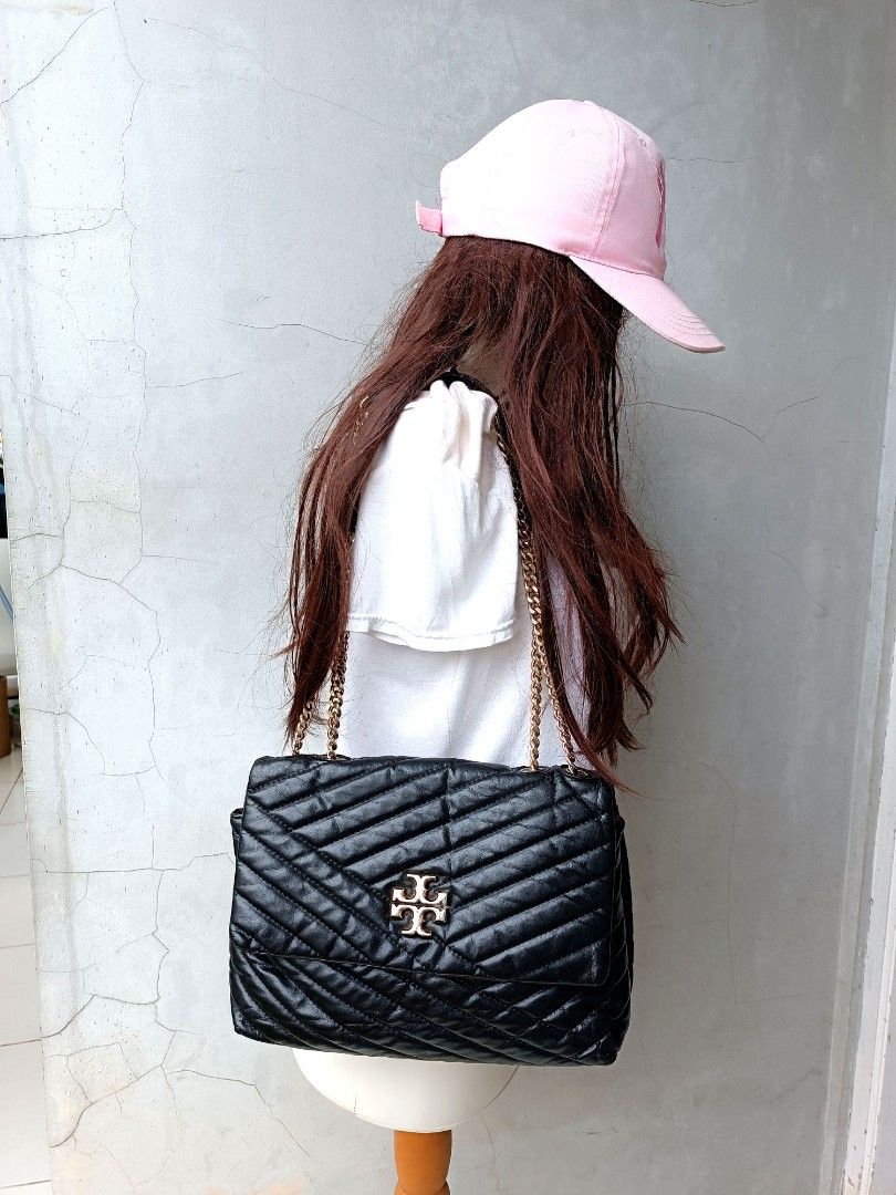 Original Tory Burch Kira Chevron Medium Black Leather Tas