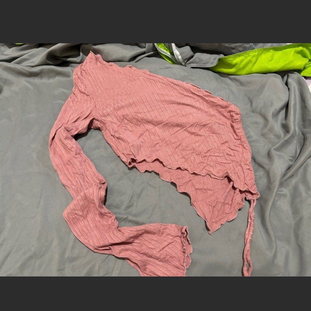 Pink One Shoulder Asymmetrical Lettuce Trim Top (Category: Longsleeves) located in Dasmarinas. Submitted by chzyumburger (Listing ID 1350891282, Image 2). Description: Used once lang ^^ very cute for night outs or gala!! can fit small to medium frame, kase medyo stretchy sya mop: gcash/bdo/seabank mod: lbc/jnt/lalamove.