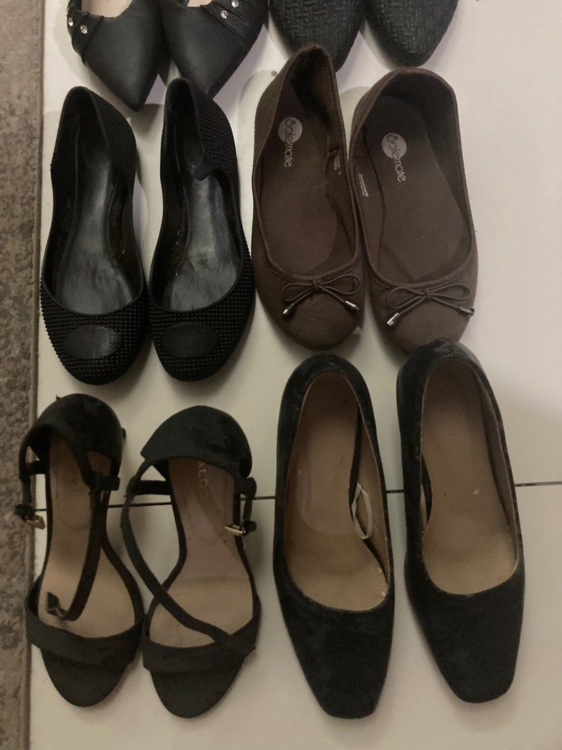 Preloved shoes sizes 6 & 7 (Category: Loafers) located in Mandaluyong City. Submitted by rominagrace (Listing ID 1350855968, Image 2). Description: Preloved various flats and heels Aldo black heels size 6 P100 BlAck shoes with heels size 7 P50 Melissa gel black shoes size 6 P50 Solemate brown flat P20 Fashion black with silve stones size 7 P50 Fashion with black strap size 7 P50 Fashion carame with silver stone size 7 P50 Mario d boro caramel siz