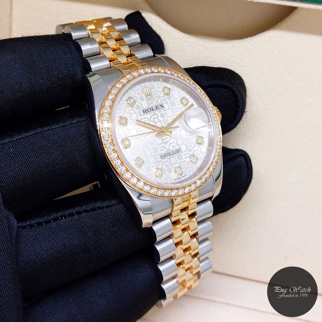 Rolex 36mm Oyster Perpetual 18K Half Yellow Gold Factory Silver Jubilee  Diamonds Dial & Diamonds Bezel Datejust REF: 116243 (2012)(2)