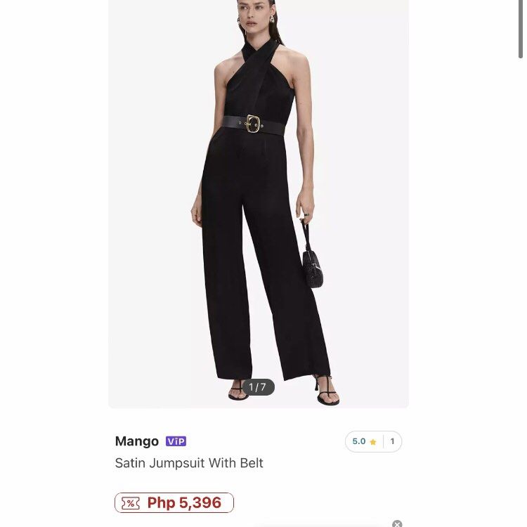 RUSH SALE. Mango Satin Halter Jumpsuit (Category: Jumpsuits) located in Manila. Submitted by 414studio (Listing ID 1350831235, Image 1). Description: Brand new with tag 100% authentic from Mango USA (Not overruns) Medium (Rush sale, might delete).
