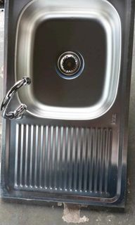 STAINLESS KITCHEN SINK WITH DRAINBOARD COMPLETE SET WITH FAUCET AND FITTINGS