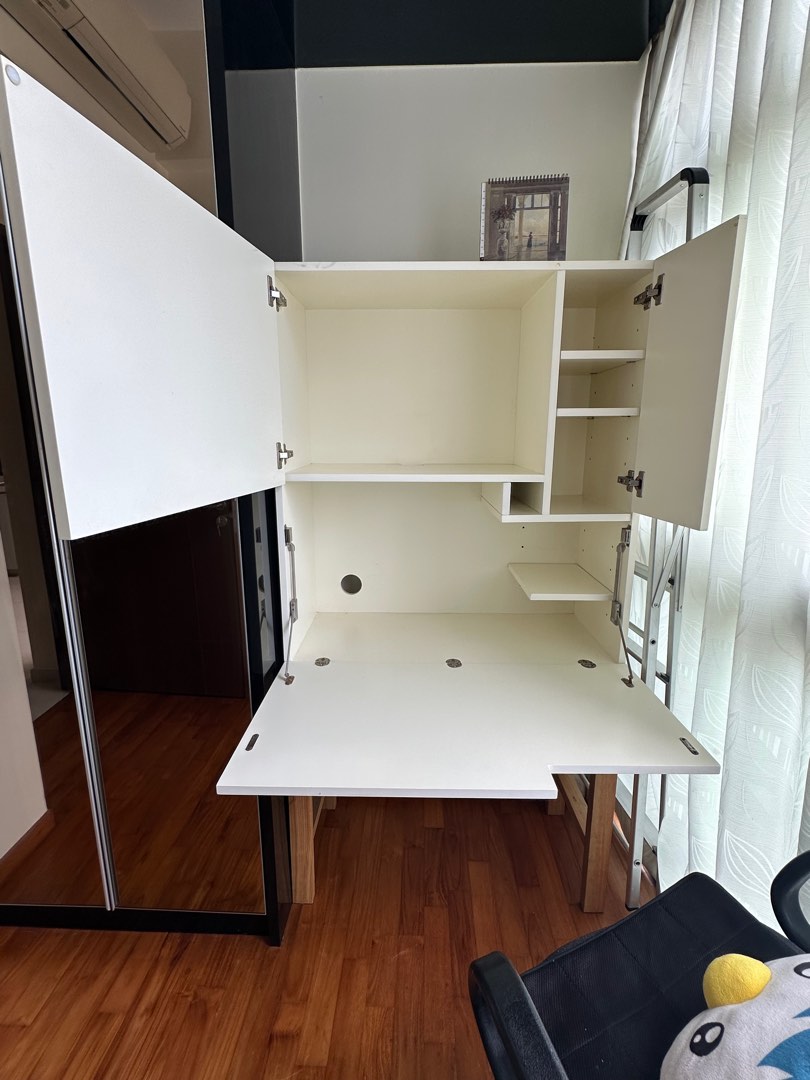 Foldable Study Table with hydraulic hinges and shelvings (Homes to Life ...