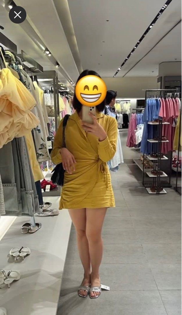 Wrap Yellow Mustard Linen Dress (Category: Dresses) located in Manila. Submitted by plmarn (Listing ID 1350869062, Image 2). Description: Once lang nagamit 5 flat reference model 2k original price RFS: Decluttering.