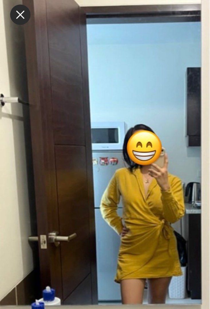 Wrap Yellow Mustard Linen Dress (Category: Dresses) located in Manila. Submitted by plmarn (Listing ID 1350869062, Image 1). Description: Once lang nagamit 5 flat reference model 2k original price RFS: Decluttering.