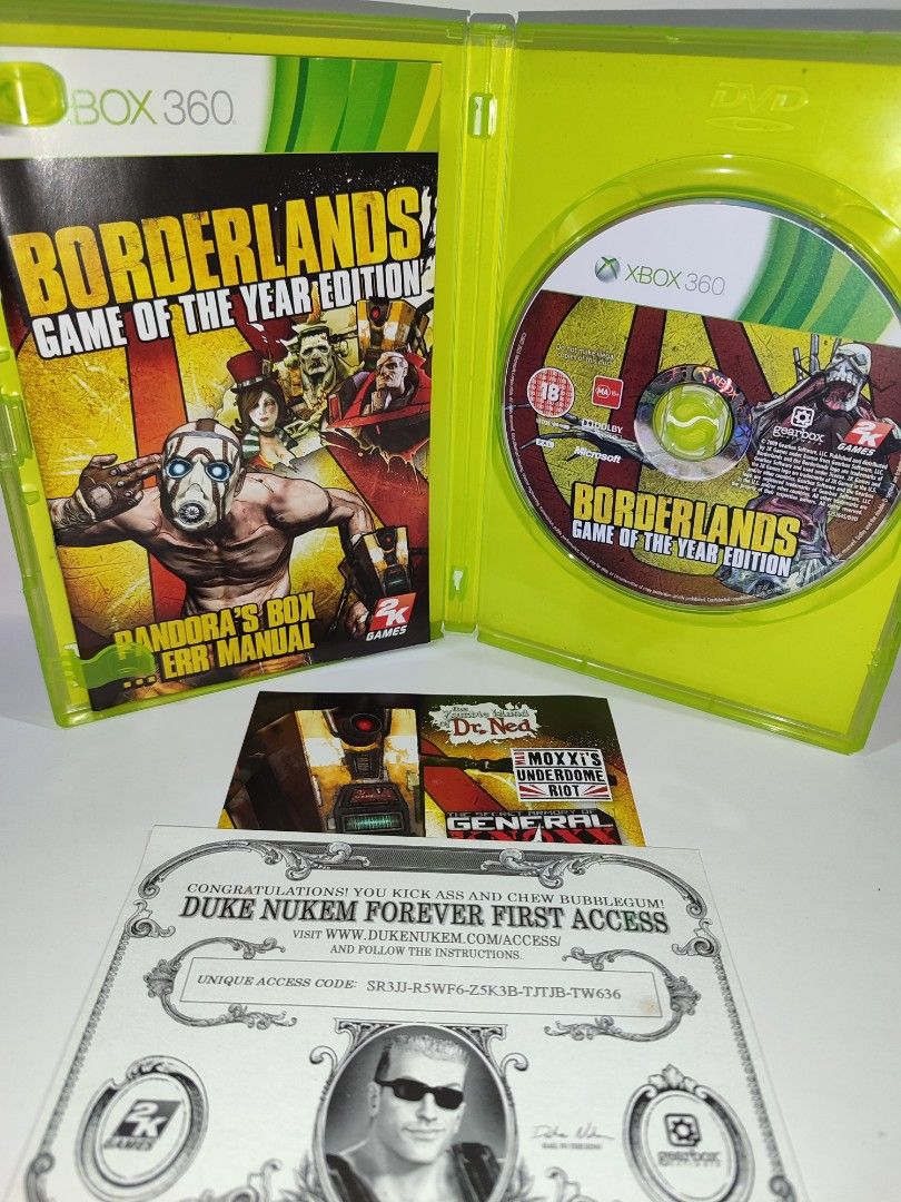 XBOX 360 - Borderlands (PRE-LOVED) "PAL" (Category: Xbox) located in Mendez-Nunez. Submitted by sf2_gameshop (Listing ID 1350810594, Image 2). Description: PLEASE READ: Xbox 360 games are region-locked. Please check compatibility below. Works on: PAL - YES NTSC/J - Untested NTSC/UC - Untested CONDITION: Pre-loved item in good condition. Tested working. Comes with the game manual and inserts. GENRE: First-person shooter, action role-playing MODE: 