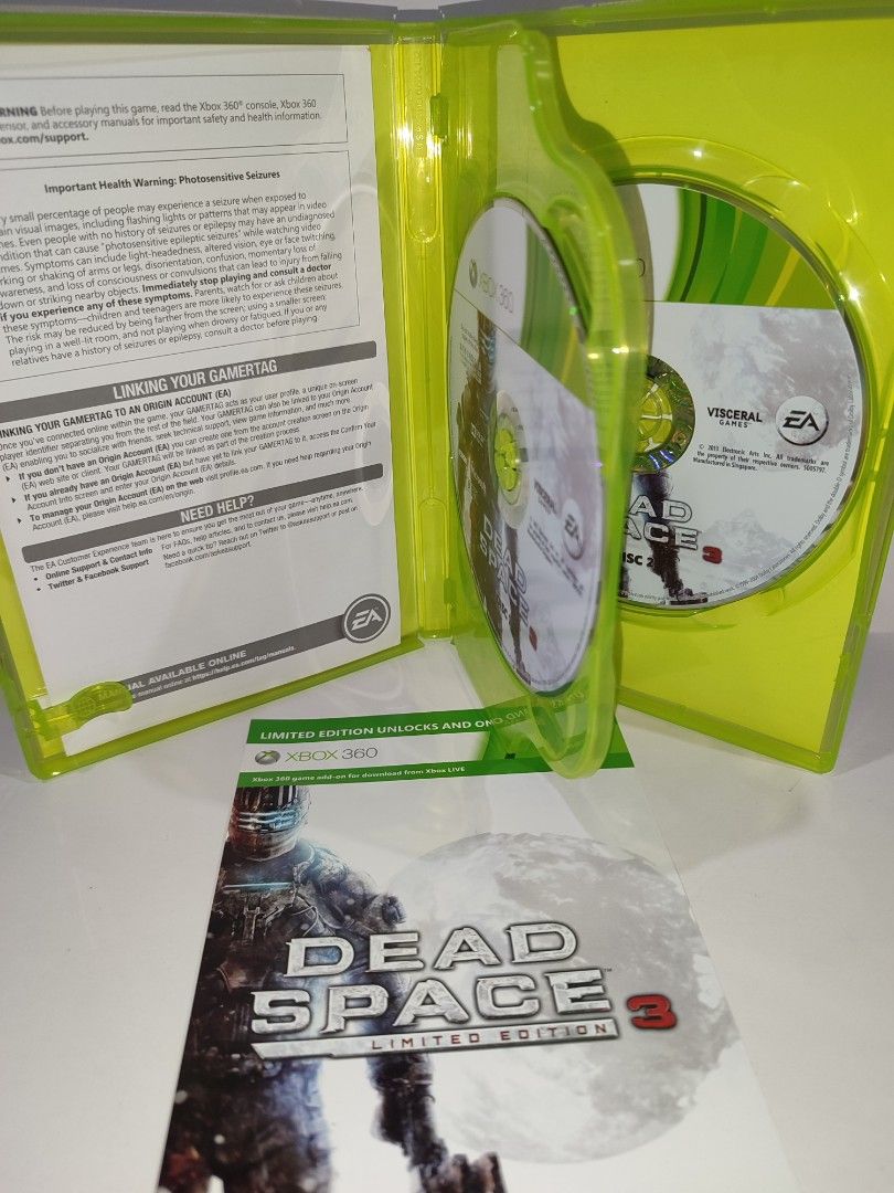 XBOX 360 - Dead Space 3 (PRE-LOVED) "OPEN REGION" (Category: Xbox) located in Mendez-Nunez. Submitted by sf2_gameshop (Listing ID 1350893762, Image 2). Description: PLEASE READ: OPEN REGION discs Works on: PAL - YES NTSC/J - YES NTSC/UC - YES CONDITION: Pre-loved item, in very good condition (good for collecting). Both discs have been tested working. Comes with the game leaflet. GENRE: Horror, action-adventure MODE: Single-player REGION: NTSC/J V