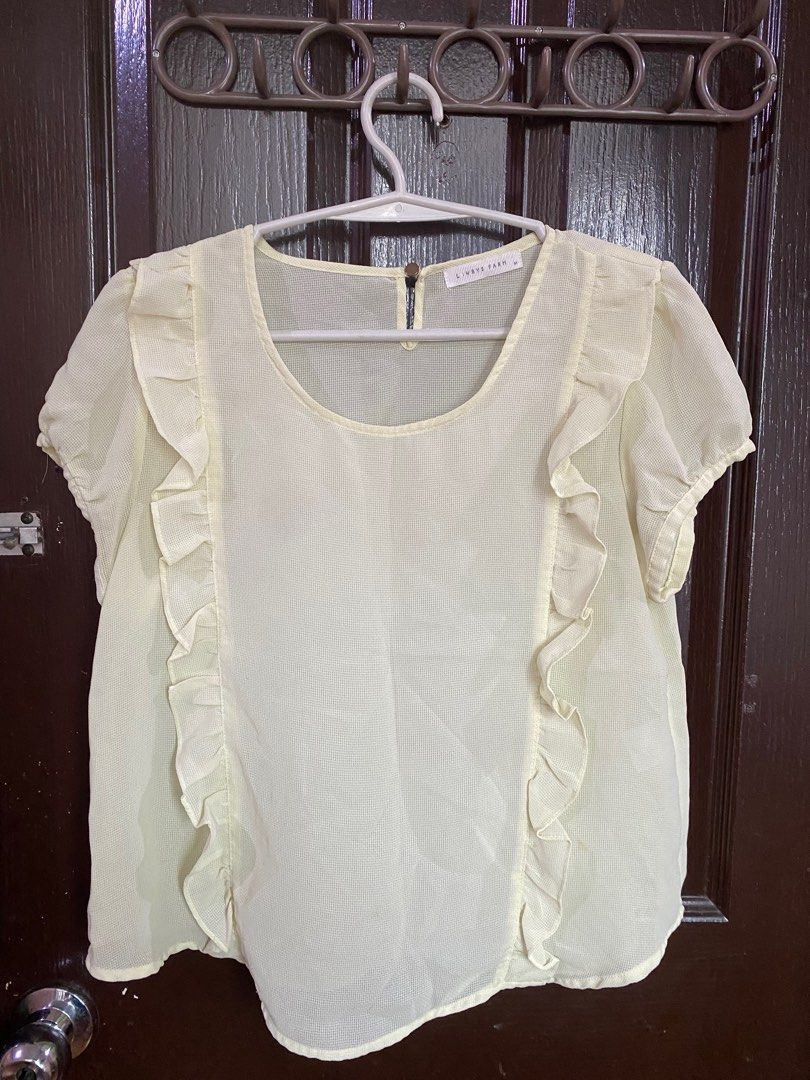 Yellow Summer Blouse (Category: Blouses) located in Manila. Submitted by pinpoints (Listing ID 1350732679, Image 1). Description: With missing button on one sleeve.