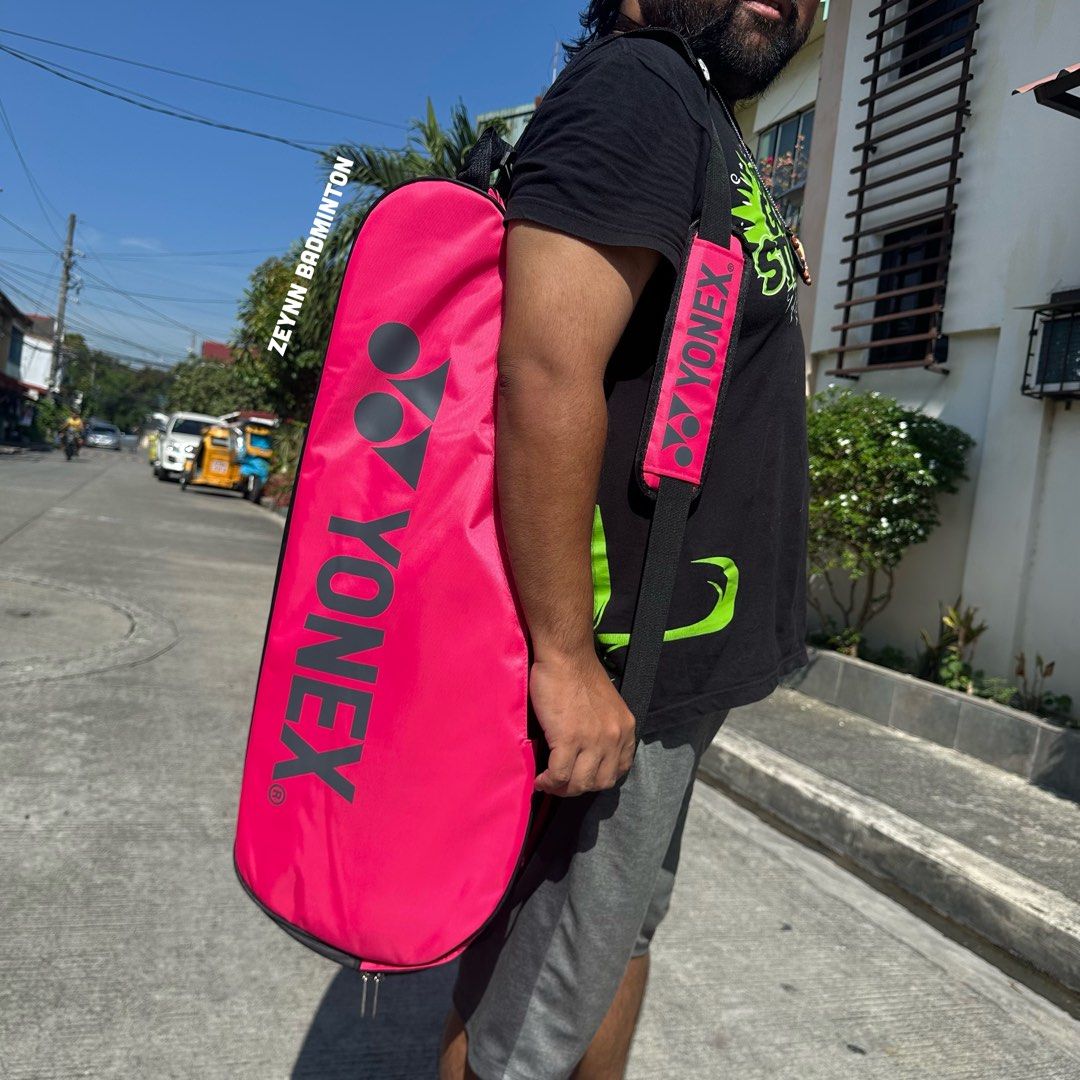 Yonex Badminton / Tennis Bag (Category: Racket and Ball Sports) located in Manila. Submitted by lvespinaa (Listing ID 1350836599, Image 1). Description: Onhand ‼️ Yonex Badminton / Tennis Bag - Pink - Has a 2 large compartment - Up to 3 to 4 rackets - Has a shoe compartment & shoulder straps - Material : PU Leather Price : ₱1k each Location : Las Piñas We offer pick up / meet up / delivery fee Mode of payment - Cash On Delivery ( Within metro man