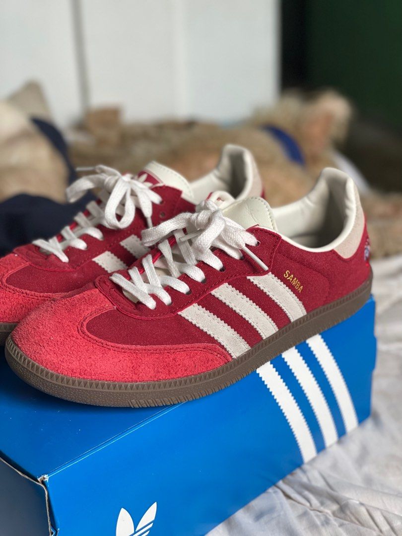 adidas samba OG tal red (Category: Sneakers) located in Dasmarinas. Submitted by matt.declutter (Listing ID 1353981914, Image 1). Description: 2 weeks old Adidas Samba OG Tal Red bought in Vietnam size 9.5/9 rfs: size too big used 2-3x only negotiable *probably OEM.