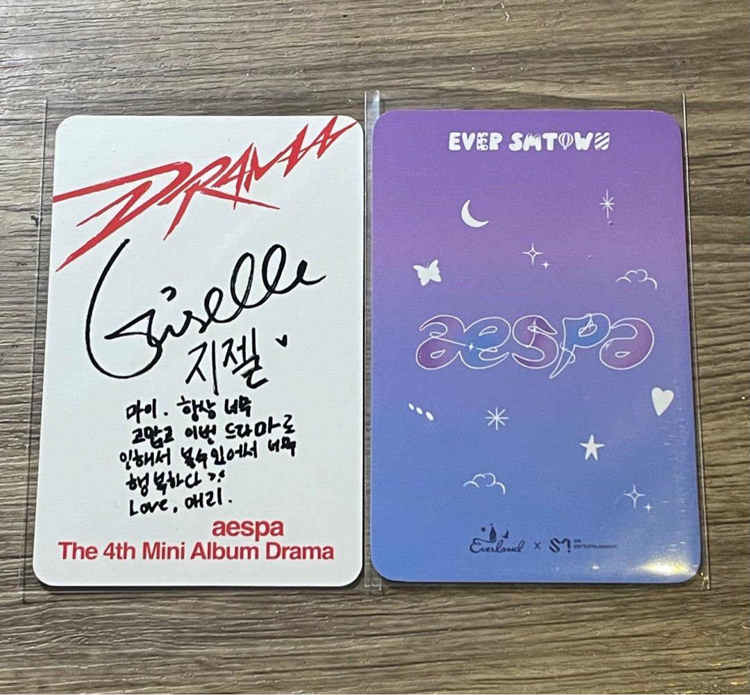 aespa giselle photocard pc set (Category: K-Wave Merchandise) located in Taguig. Submitted by haevnly (Listing ID 1353975681, Image 2). Description: everland pc + drama pc ₱300 set + sf & pf • selling as set only • onhand and official mop: gcash/maya mod: lbc, sdd grab/lalamove loc: taguig, metro manila .