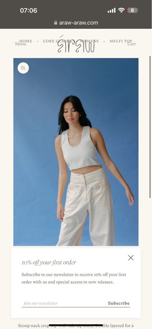 Araw The Line Melfi Top (Category: Sleeveless) located in Manila. Submitted by mingabz (Listing ID 1354151470, Image 1). Description: Too small for my bewbs. Small flaw, but not obv when worn. Can send more pics upon request .