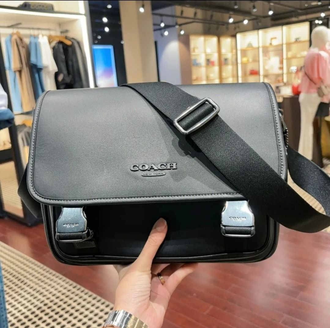 Coach CU110 Racer Messenger Bag in Black Smooth Calf Leather with ...
