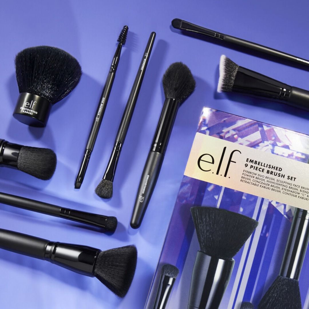 ELF Embellished 9-Piece Brush Set (Category: Makeup) located in Manila. Submitted by juanashopbies_ph (Listing ID 1353993201, Image 3). Description: ELF Embellished 9-Piece Brush Set What is it: A limited-edition holiday set of 9 must-have makeup brushes for applying, blending, and contouring your face and eye looks to perfection. Why you'll love it: - Professional-quality collection of 9 face and eye brushes - Can be used with powder, cream, and