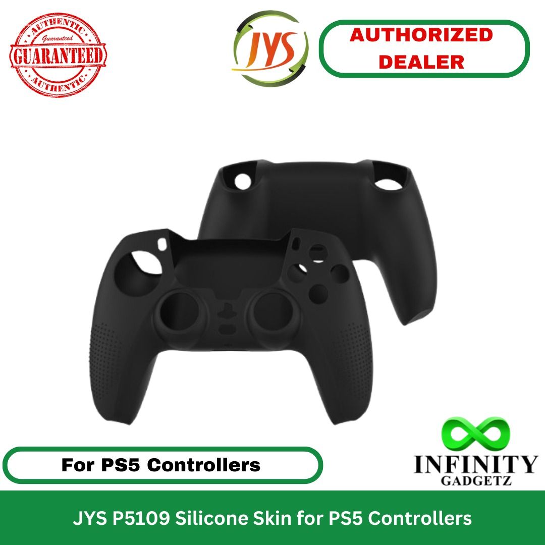 JYS P5109 Silicone Skin for PS5 Controllers (Category: Cases & Covers) located in Manila. Submitted by infinitygadgetzph (Listing ID 1354007992, Image 1). Description: -Authentic JYS Playstation Accessories -Sealed and Brand New -High Quality Compatible for: PS5 Controllers SPECIFICATIONS & FEATURES: -Model: JYS-P5109 -Precision cutouts for each button, analog stick, speaker and touchpad, would not affect any function. -High quality Silicone: Sil
