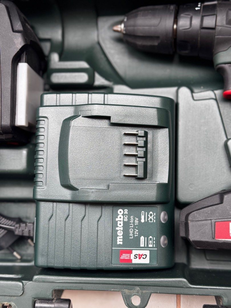Metabo Cordless Drill SB18 Set (Category: Construction Tools & Equipment) located in Talisay. Submitted by kim_rey (Listing ID 1354100897, Image 2). Description: Metabo Cordless Drill 18V (SET) SB18 Set Specifications: ▪️Battery voltage: 18 V ▪️Maximum torque – soft: 24 Nm / 212 in-lbs ▪️▪️Maximum torque, hard: 48 Nm / 425 in-lbs ▪️Drill-Ø masonry: 10 mm / 3/8 “ ▪️Drill Ø steel: 10 mm / 3/8 “ ▪️Drill-Ø soft wood: 20 mm / 3/4 “ ▪️No-load speed: 0 