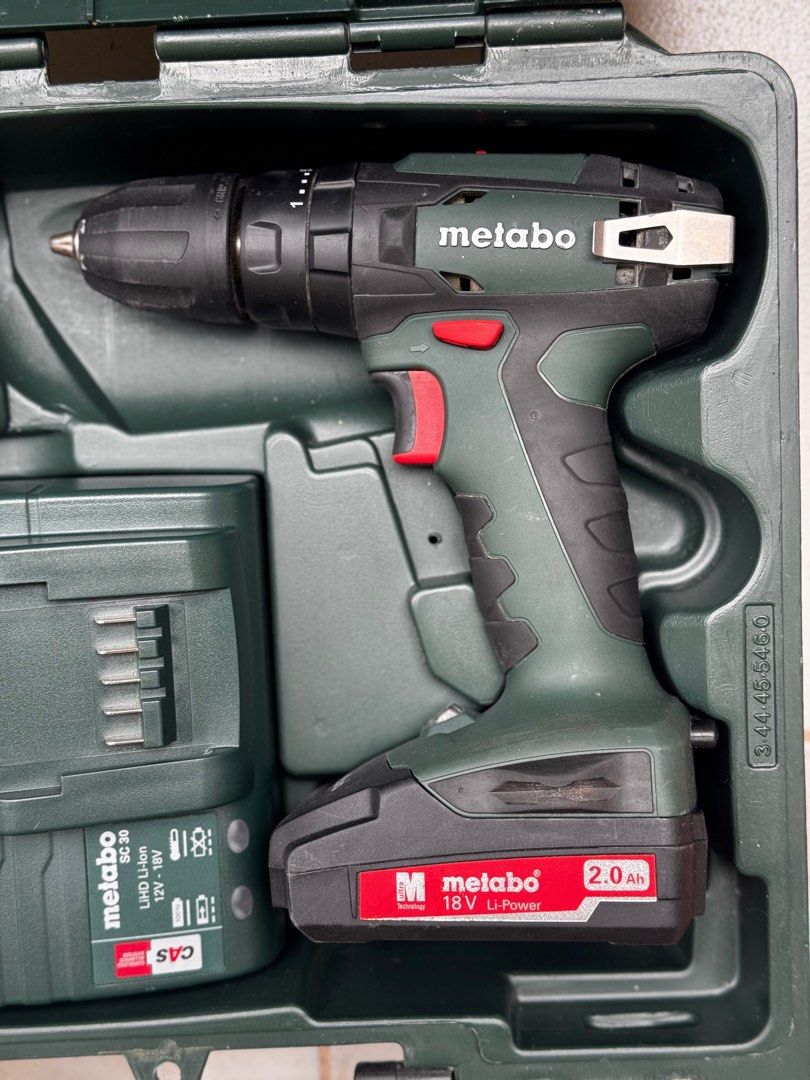 Metabo Cordless Drill SB18 Set (Category: Construction Tools & Equipment) located in Talisay. Submitted by kim_rey (Listing ID 1354100897, Image 3). Description: Metabo Cordless Drill 18V (SET) SB18 Set Specifications: ▪️Battery voltage: 18 V ▪️Maximum torque – soft: 24 Nm / 212 in-lbs ▪️▪️Maximum torque, hard: 48 Nm / 425 in-lbs ▪️Drill-Ø masonry: 10 mm / 3/8 “ ▪️Drill Ø steel: 10 mm / 3/8 “ ▪️Drill-Ø soft wood: 20 mm / 3/4 “ ▪️No-load speed: 0 