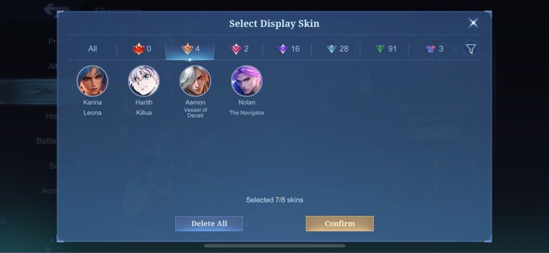 Mobile Legends Account For Sale! (Category: Others) located in Manila. Submitted by moonbagel (Listing ID 1354087736, Image 3). Description: 3 Limited Skins, All worth well over 1.5k. Harith Skin costed 2k+ Highest Rank: 103 Stars Former Global Kimmy .