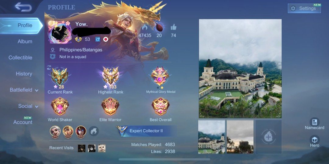 Mobile Legends Account For Sale! (Category: Others) located in Manila. Submitted by moonbagel (Listing ID 1354087736, Image 1). Description: 3 Limited Skins, All worth well over 1.5k. Harith Skin costed 2k+ Highest Rank: 103 Stars Former Global Kimmy .