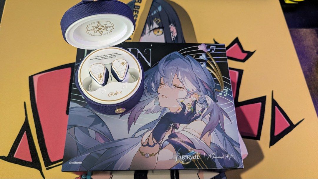 MOONDROP x <Honkai: Star Rail> ROBIN Earphones (Category: Earphones) located in Davao. Submitted by 0411carts (Listing ID 1354017009, Image 2). Description: This is Japanese version, so JP voiced yung mga prompts. Brand new and bought from Japan. Collab between HSR Robin and Moondrop. Gift sana sakin but I already bought one so it’s an extra na. Still sealed. Picture for reference only..