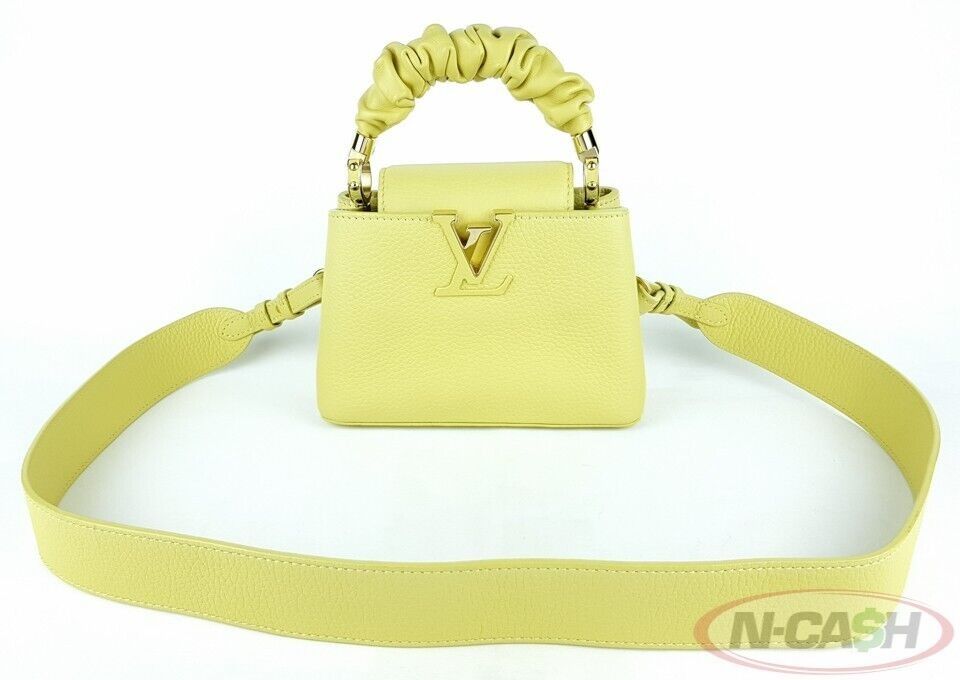 NCash Philippines - Louis Vuitton Mini Capucines Jaune Scrunchie Bag (Category: Luxury Bags & Wallets) located in Quezon City. Submitted by luxury_by_n-cash (Listing ID 1354000409, Image 1). Description: N-Cash Pawnshop "Instant Cash for Bags, Watches, Cars, and Electronics" https://www.ncash-pawnshop-philippines.com/ Trusted since 2006 100% authentic with money-back guarantee Louis Vuitton Mini Capucines Jaune Scrunchie Bag Measures: 7.75″ L x 5