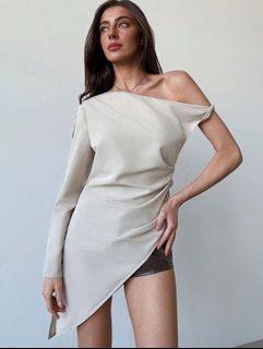 SHEIN Aloruh Elegant Khaki Asymmetrical Dress