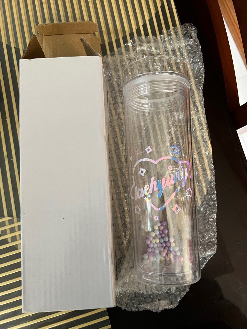 Taehyung design tumbler (Category: Water Bottles & Tumblers) located in Paranaque City. Submitted by michelleko02 (Listing ID 1354017064, Image 2). Description: 473ml 16 oz #makethebest1 #sideline2 #savings3 #treasure4.