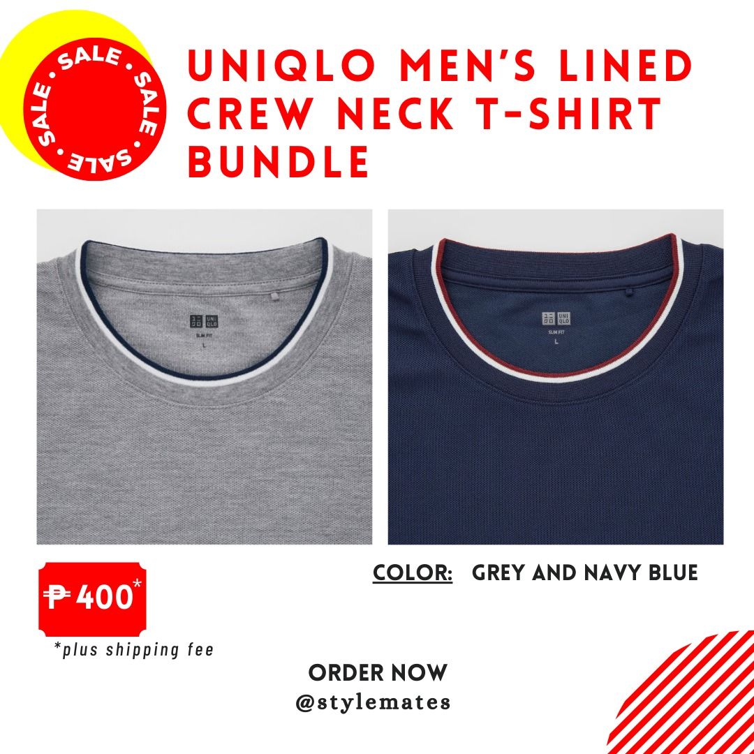 Uniqlo Men's Crew Neck Shirt Bundle (Category: Tshirts & Polo Shirts ) located in Paranaque City. Submitted by stylemates (Listing ID 1353998823, Image 1). Description: Please read terms and conditions on the last photo. Last price posted. Get 2 shirts for the price of 400. Size L both gray and navy shirts. A comfortable basic T-shirt that works great with everyday styles. Details - Soft, lightweight pique fabric. - An everyday classic for sports