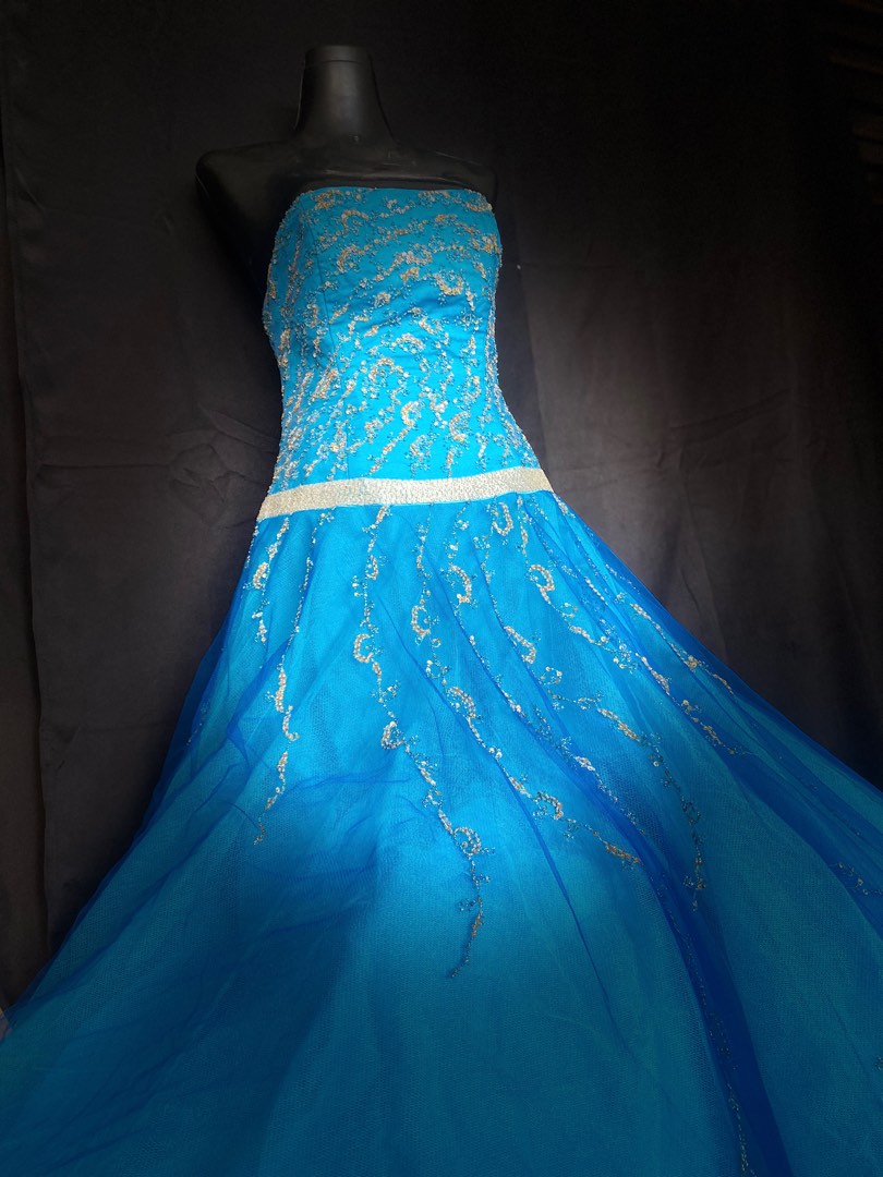 Retro blue halter-neck fitted bodycon dress, ball gown R6365