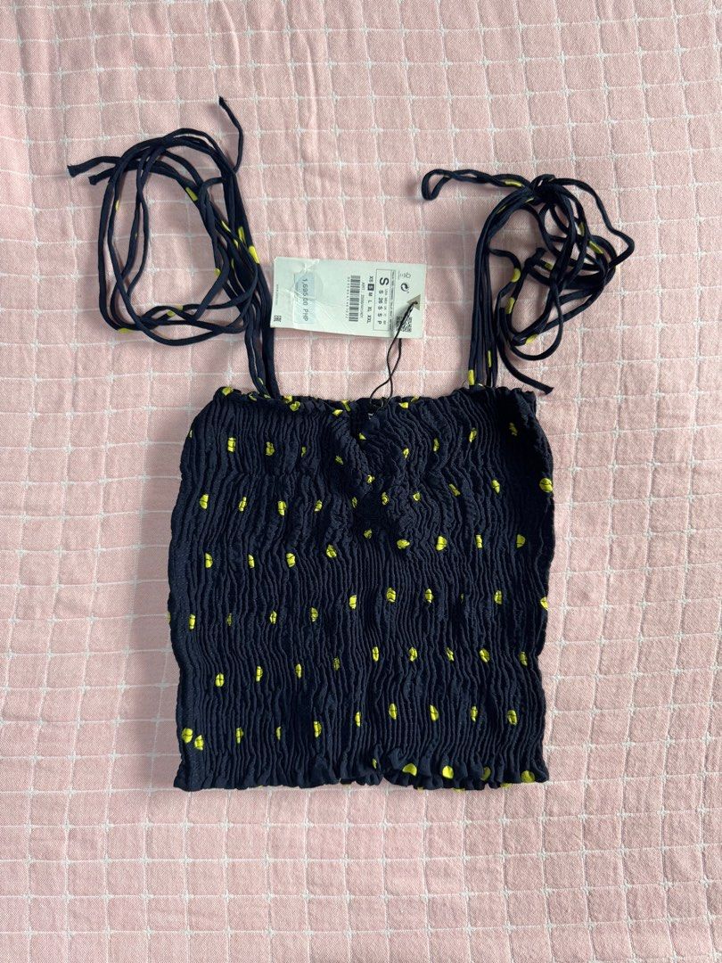 Zara spaghetti strap polka dots top with tag (Category: Sleeveless) located in Quezon City. Submitted by notformirent (Listing ID 1353986938, Image 1). Description: .