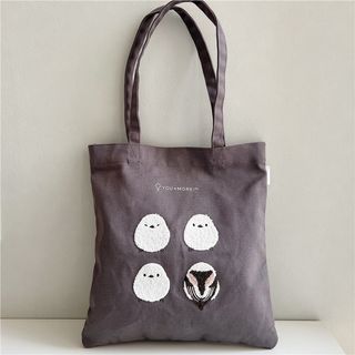 日本 YOU+MORE 灰啡色帆布 shimaenaga 雪之妖精 銀喉長尾山雀絨 側咩袋64232046112001110