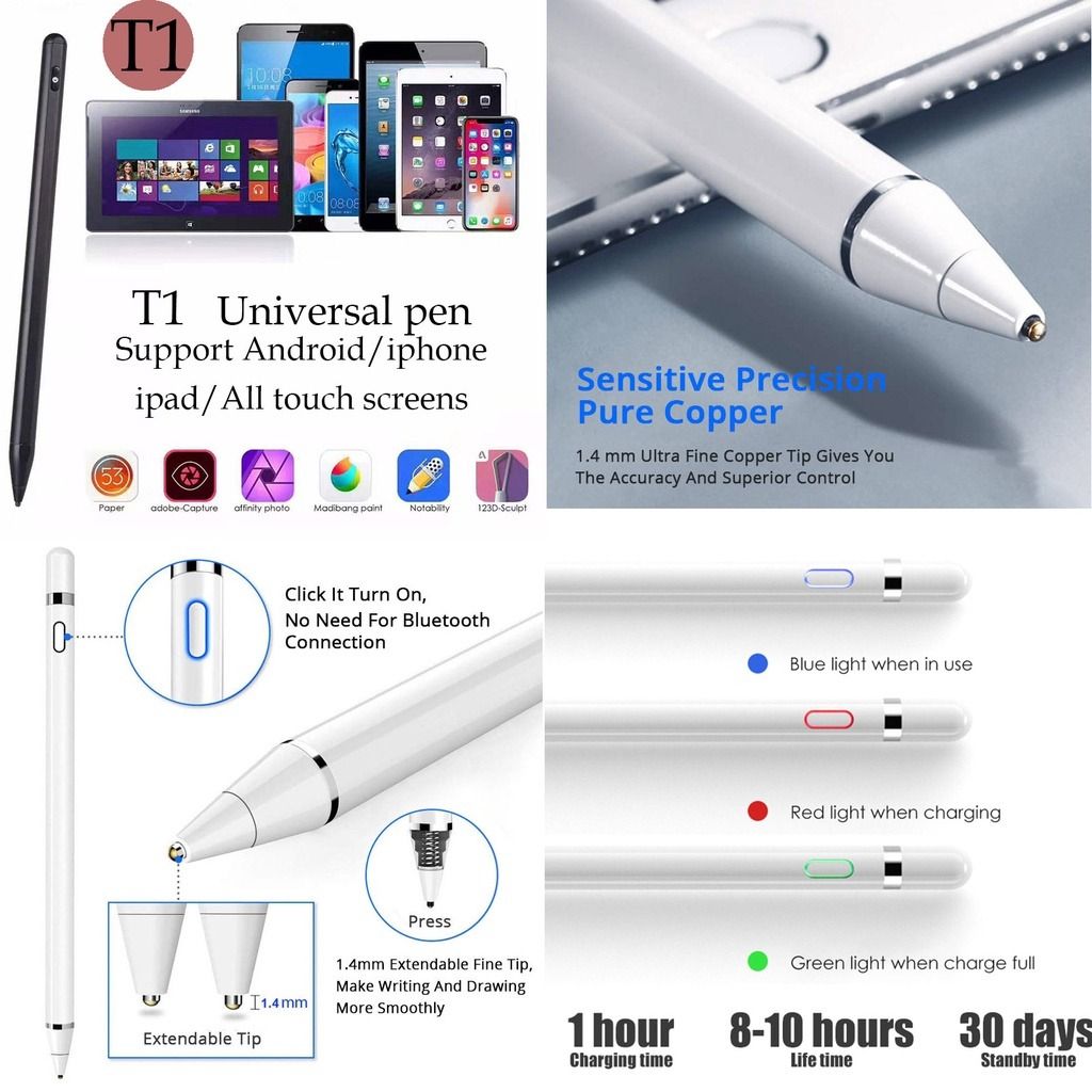 Active Stylus Pen Universal Capacitive Touch Screen Pencil for IOS/Android Tablet Phones Drawing (Category: Other Mobile & Gadget Accessories) located in Manila. Submitted by bethloveph_bts (Listing ID 1354233640, Image 2). Description: Color: Black / White Drawing and writing tablet touch stylus for pad Pro Android phones and tablets Support Huawei, vivo, Xiaomi, Samsung, , pad and other devices Feature: -[Practical] The stylus actually writes a
