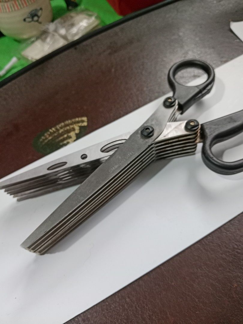 7- layer Blade Shredder Scissor (Category: Knives & Chopping Boards) located in Tabaco. Submitted by fritznicoleshoppe (Listing ID 1354212572, Image 2). Description: 7-layer Blade Shredder Scissor. Matalas po. Stainless steel. high quality. issue sa handle. See photos(idikit or i glue lang) selling as is po ₱200.