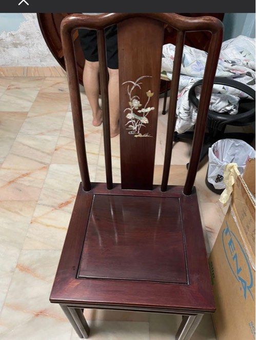 Dining Table set (Category: Tables & Sets) located in Singapore. Submitted by abbylye9221 (Listing ID 1354160769, Image 2). Description: Chinese Style Dining Tabble w/ 6 chairs set. Rosewood with certificate. With glass on table top. if buying with tv console and chairs (same design, @ $1088), can give package rate @ $1688.