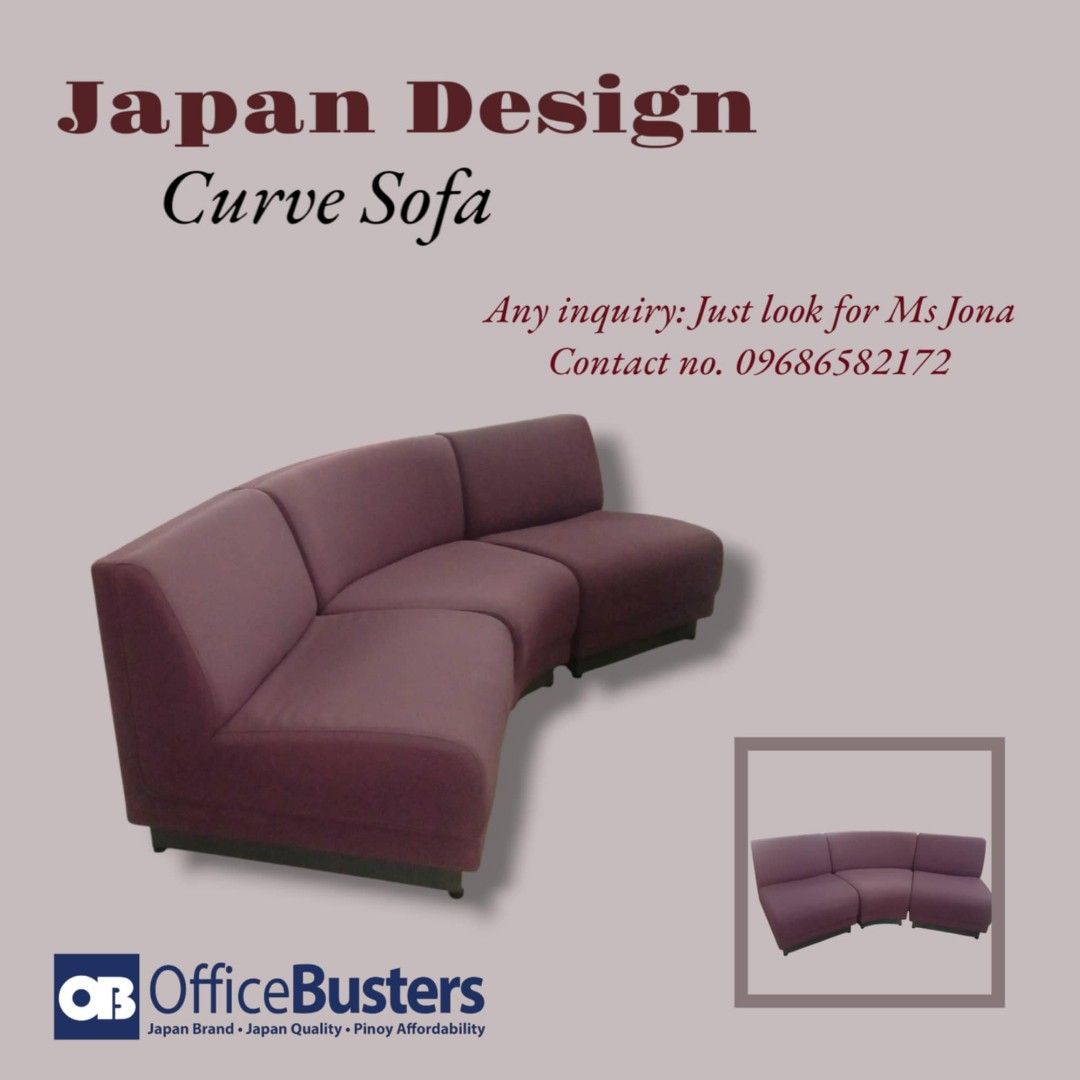 Japan Design Curve Sofa (Category: Office Furniture & Fixtures) located in Manila. Submitted by jonapresco (Listing ID 1354200760, Image 1). Description: Japan Design Curve Sofa fabric Material and Metal frame & base.