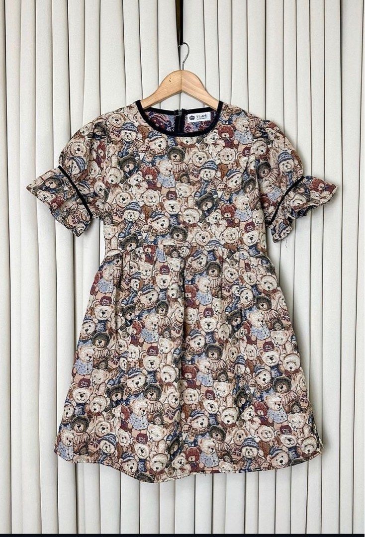 Baby Doll Bear Dress (Category: Dresses) located in Cavite. Submitted by HelloAnn_Closet (Listing ID 1354318486, Image 1). Description: Baby Doll Bear Dress, embroidered pattern fabric. Super cute 🥹 fits small not.