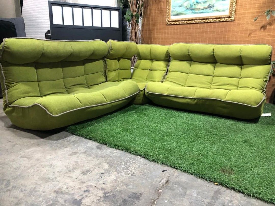 low sofa bed (Category: Sofas) located in Valenzuela. Submitted by jenelyn6 (Listing ID 1354220460, Image 3). Description: 😍 SUPER RELAXING!!! VERY BIG!!! 😍 Green Modular Reclining Floor Sofabed Price : 15000 Sofa Mode 71 x 71 inches Bed Mode 88 x 88 inches In VERY good condition Code HOMEBOSS 057.