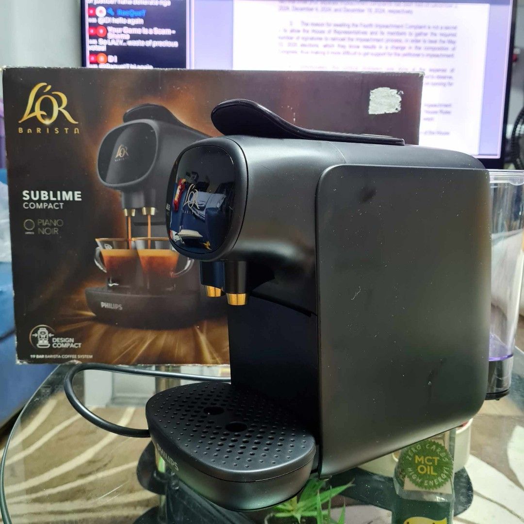 Philips L'or barista sublime compact (Category: Coffee Machines & Makers) located in Rizal. Submitted by joan5505 (Listing ID 1354324523, Image 2). Description: Philips L'or barista sublime compact Coffee system 19 Bar Auto capsule size recognition Volume personalization Fast heat up Unit , box, manual and Free automatic milk frother 5,500.