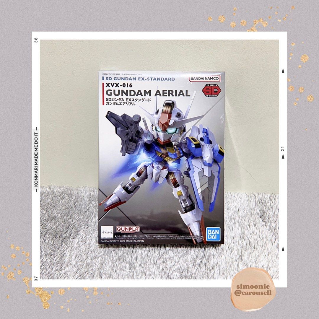SD Gundam EX-Standard: Aerial Bandai Gunpla The Witch from Mercury (Category: Gundam & Model Kits) located in Manila. Submitted by simoonie (Listing ID 1354245074, Image 1). Description: Brand new & unbuilt; complete in box! ✨ SDEX / SD EX Gundam Gunpla Aerial The Witch from Mercury. Currently a bit hard to find; mostly out of stock. Authentic / original set. Personally purchased & hand carried back from Japan. 🇯🇵✨ Just started to go into build